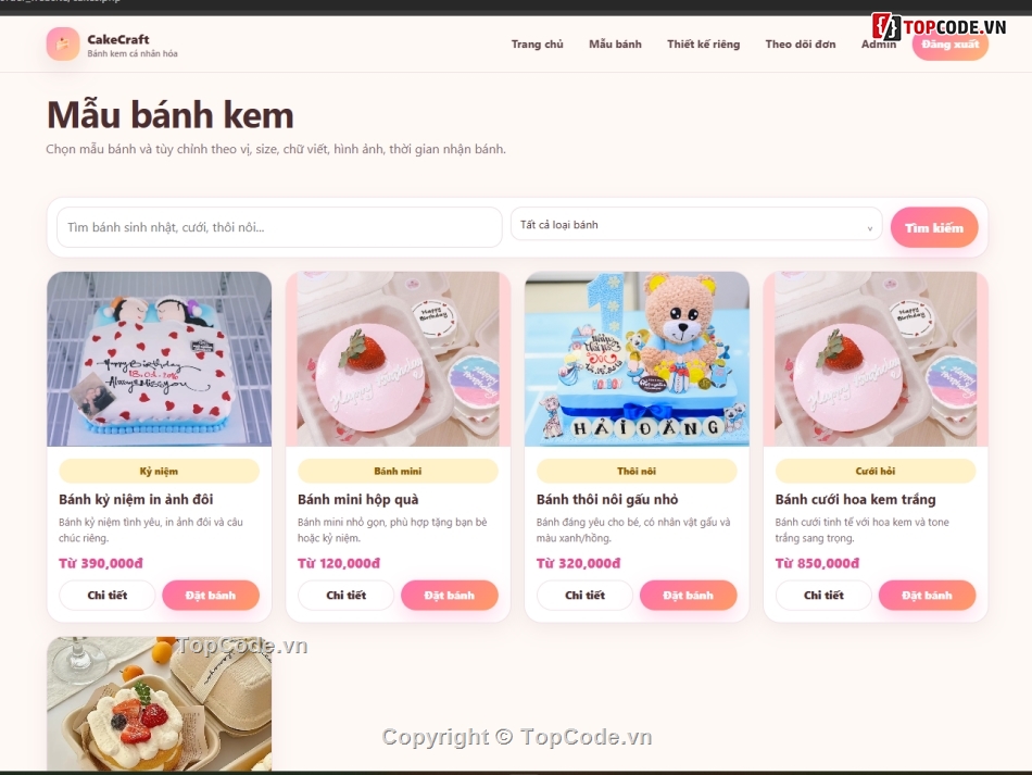 thiết kế,Web bán bánh kem,Web bánh kem